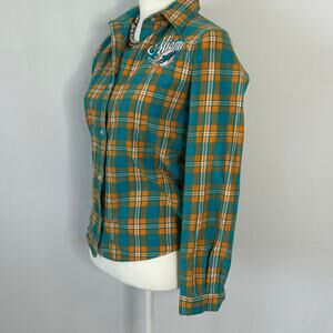 NFL Team Apparel Miami Dolphins Plaid Button Front Shirt Women’s Small game day